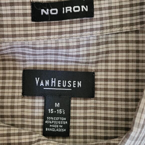 Van Heusen Size M 15-15 1/2 No Iron Button Down Long Sleeve Men's Shirt Brown - Picture 13 of 13